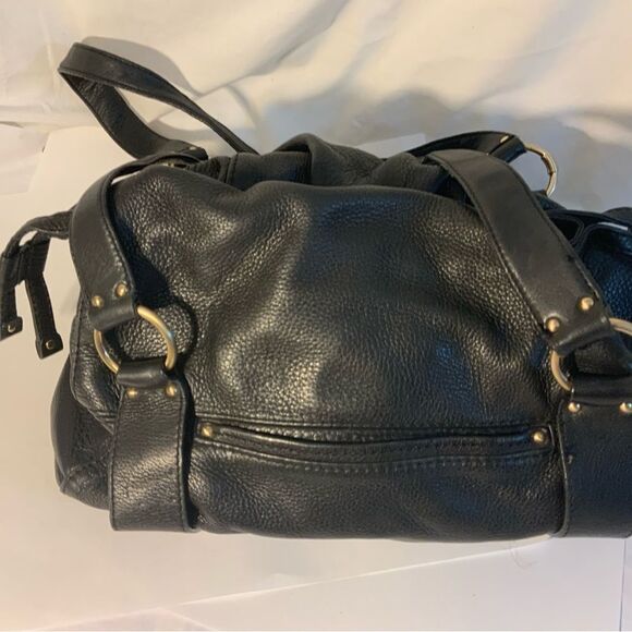 Michael Kors Leather Duffle Handbag black front buckle drawstrings side leather - Picture 7 of 14